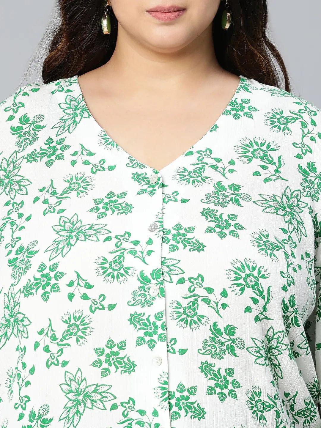 Plus size green floral print viscose top with bell sleeves, photo 6