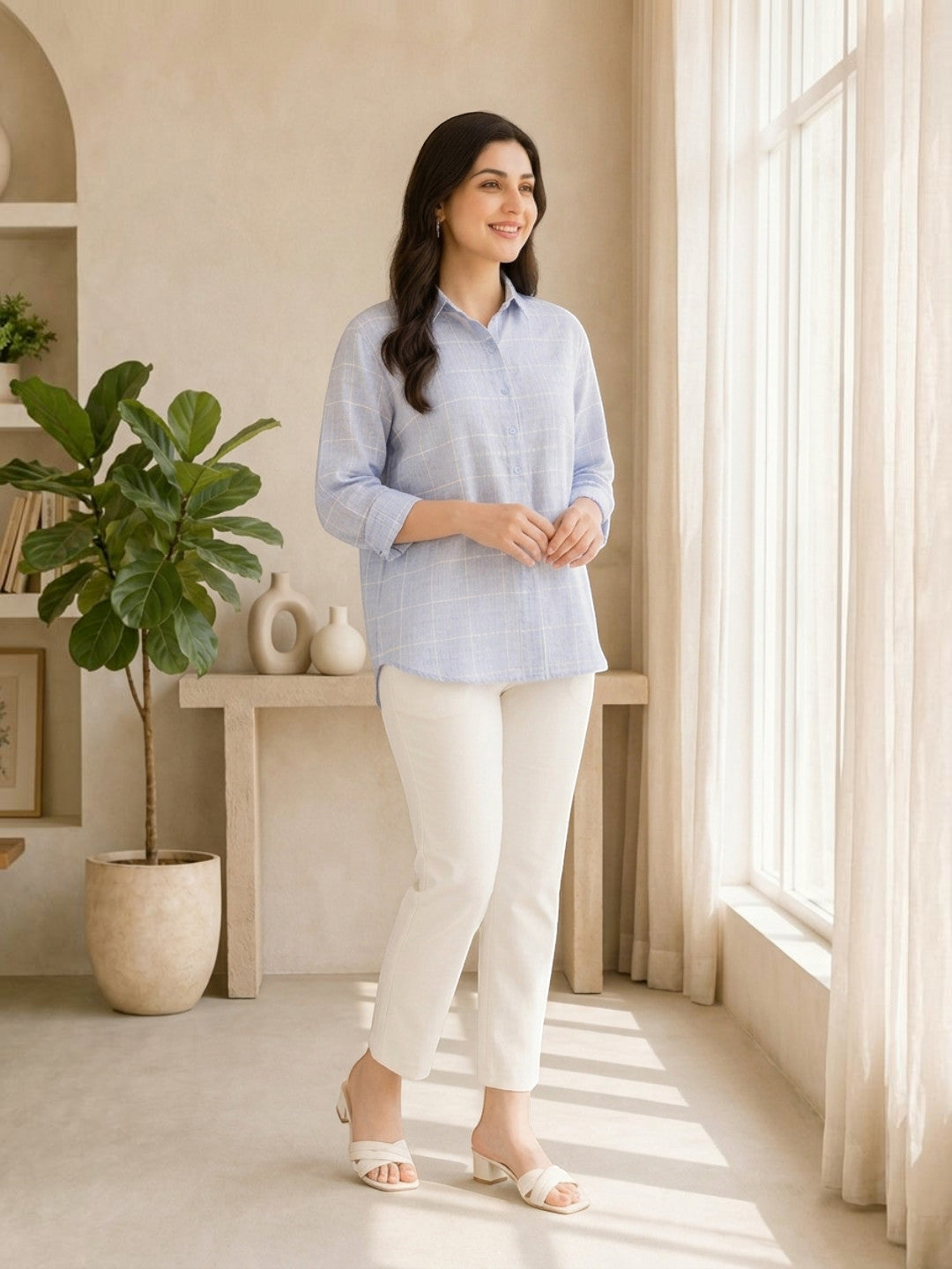 conceal blue check printed women shirt