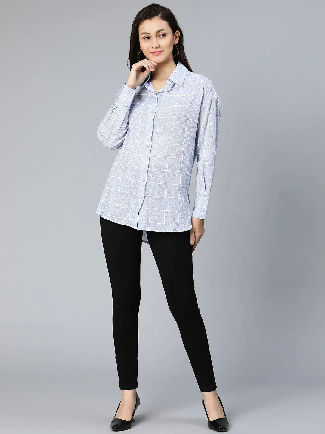 Blue Check Printed Cotton Shirt