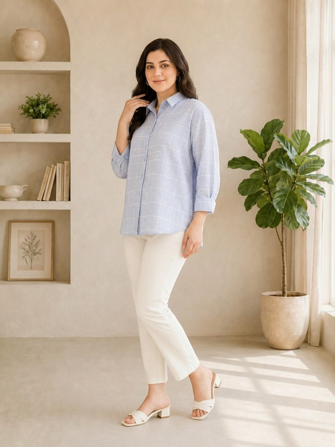 conceal blue check printed women shirt