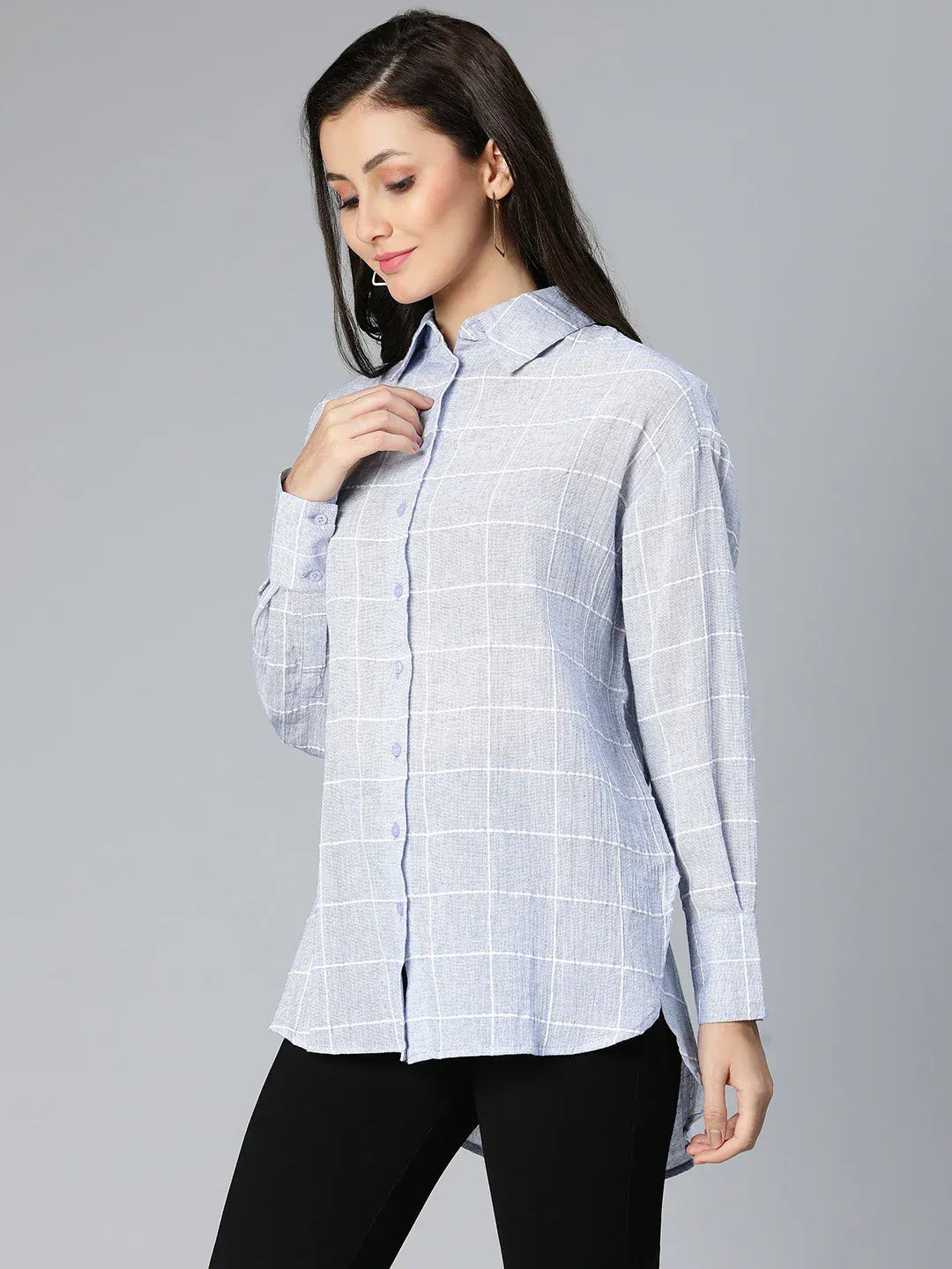 Blue Check Printed Cotton Shirt