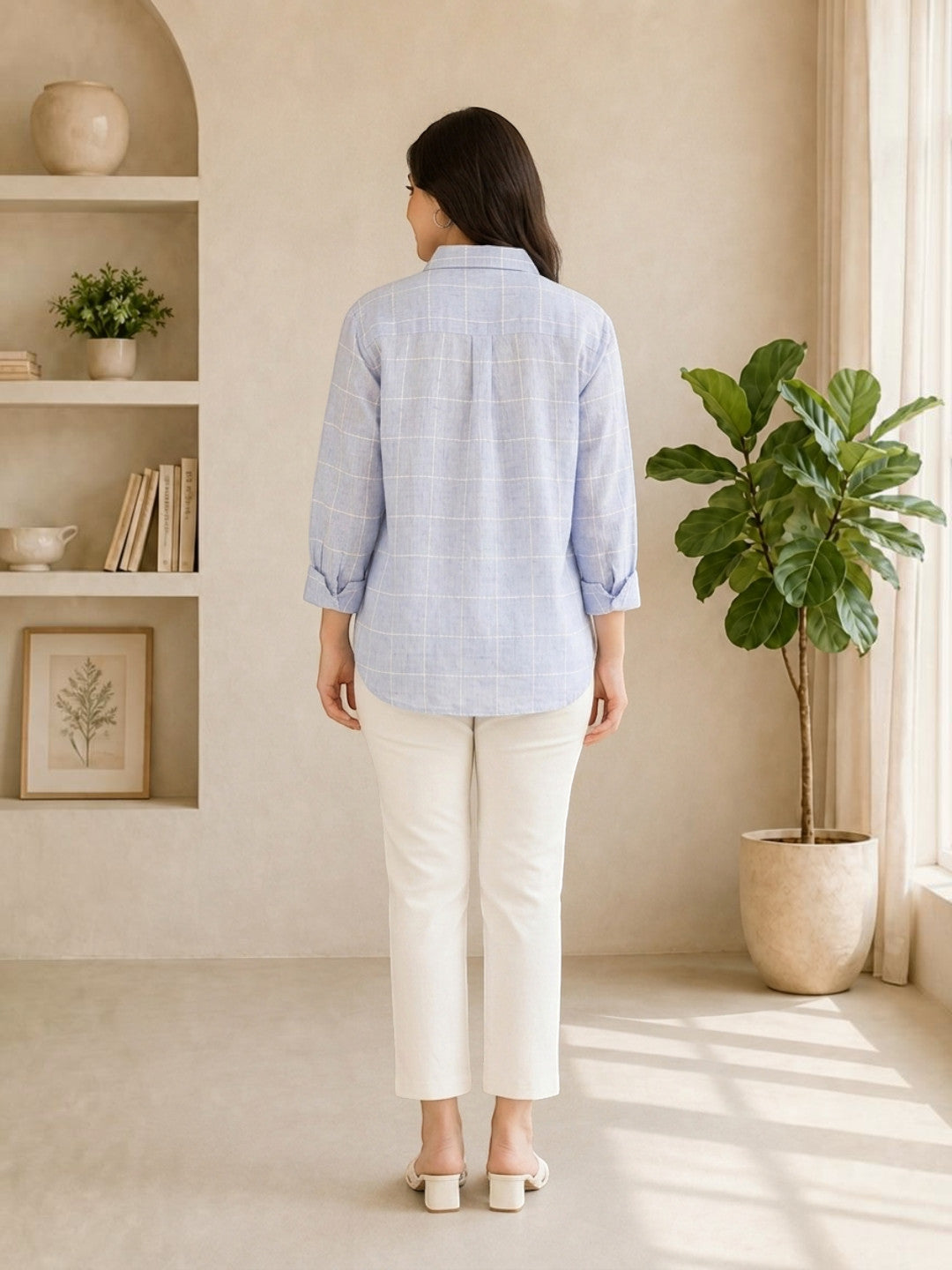 conceal blue check printed women shirt