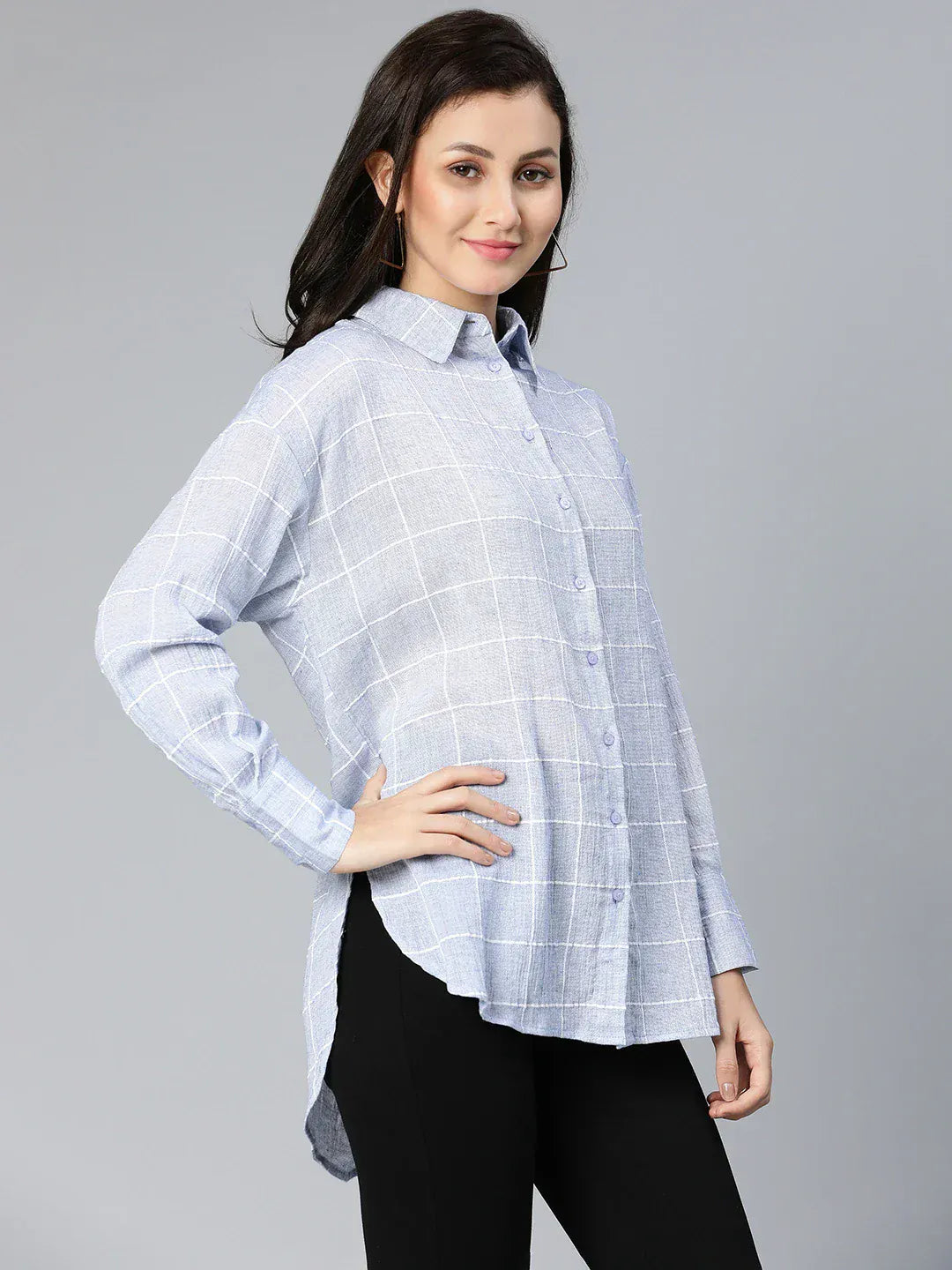 Blue Check Printed Cotton Shirt