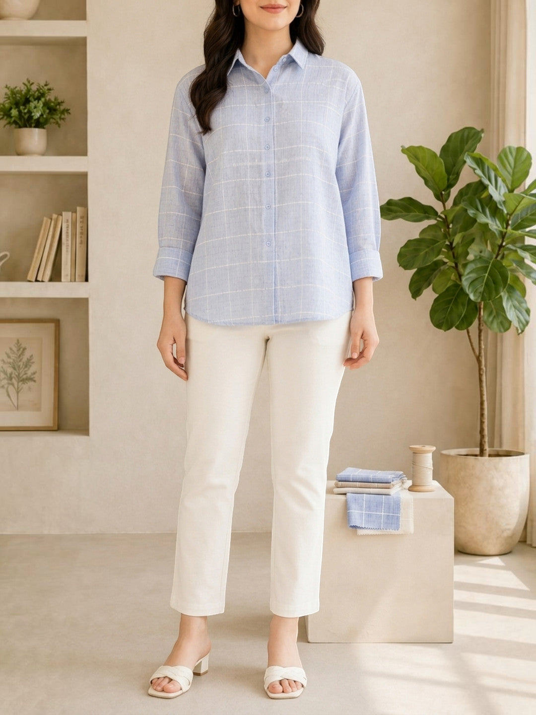 conceal blue check printed women shirt