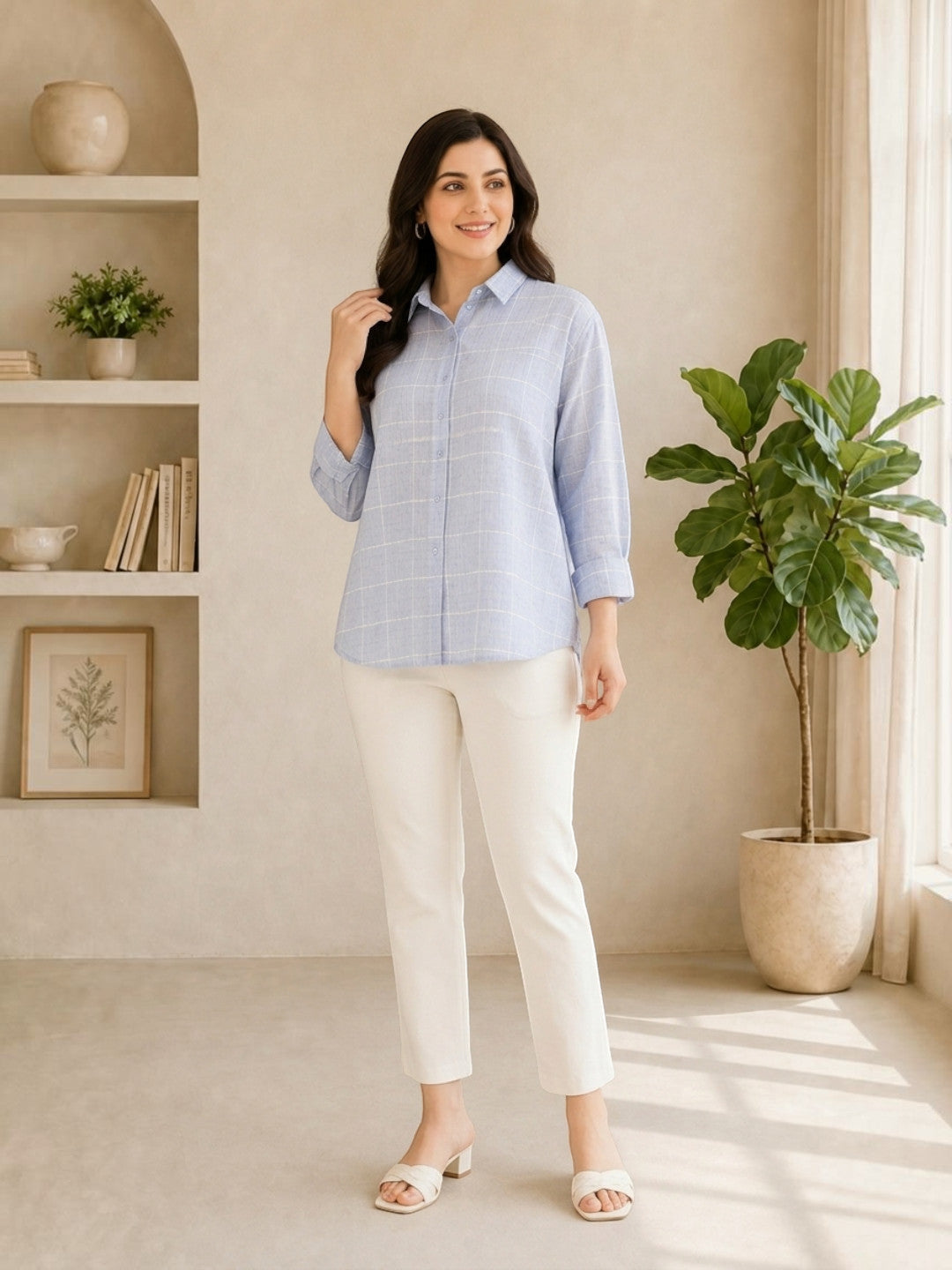 conceal blue check printed women shirt