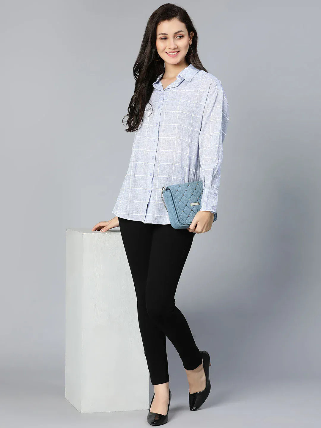 Blue Check Printed Cotton Shirt