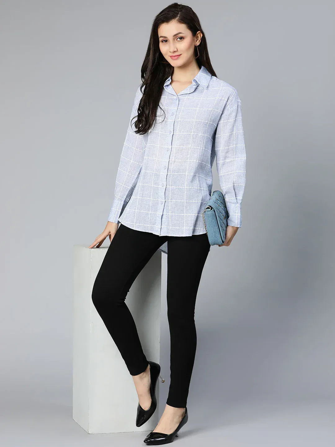 Blue Check Printed Cotton Shirt