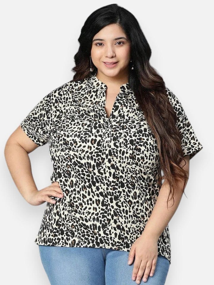 Plus Size Black Animal Printed Tunic