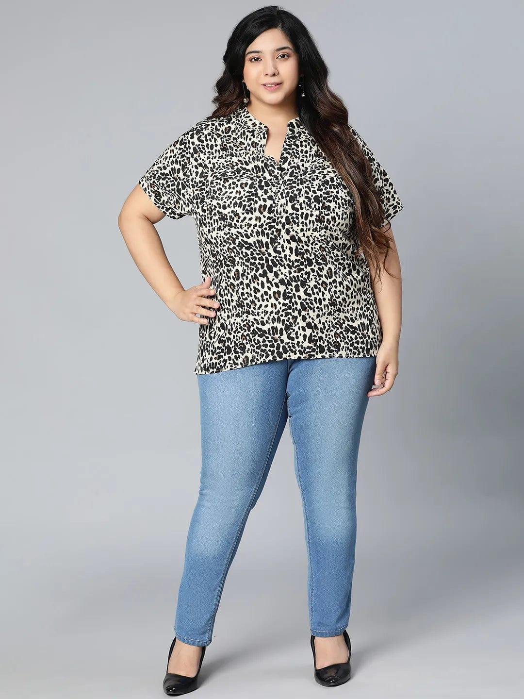 Plus Size Black Animal Printed Tunic