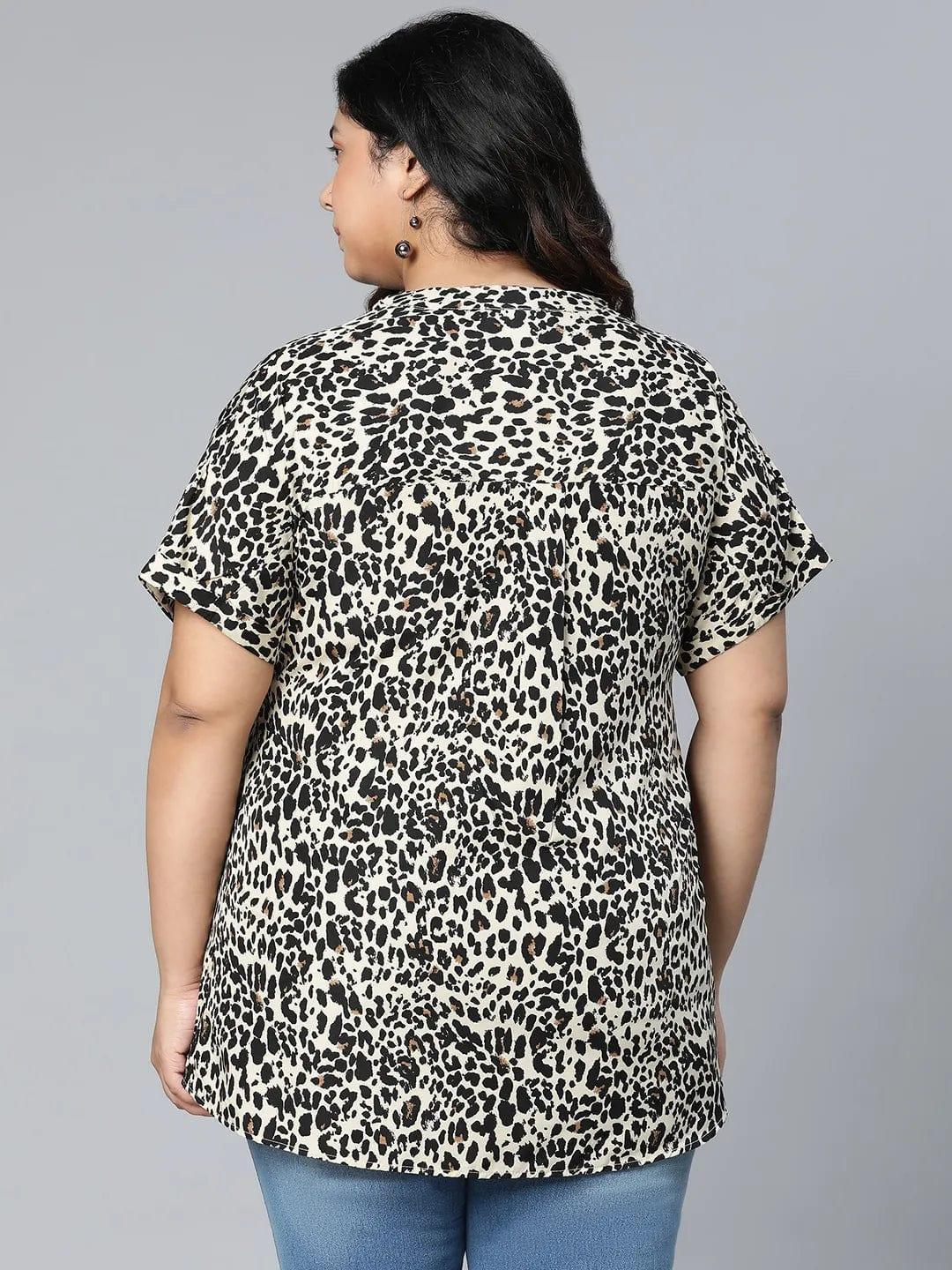 Plus Size Black Animal Printed Tunic