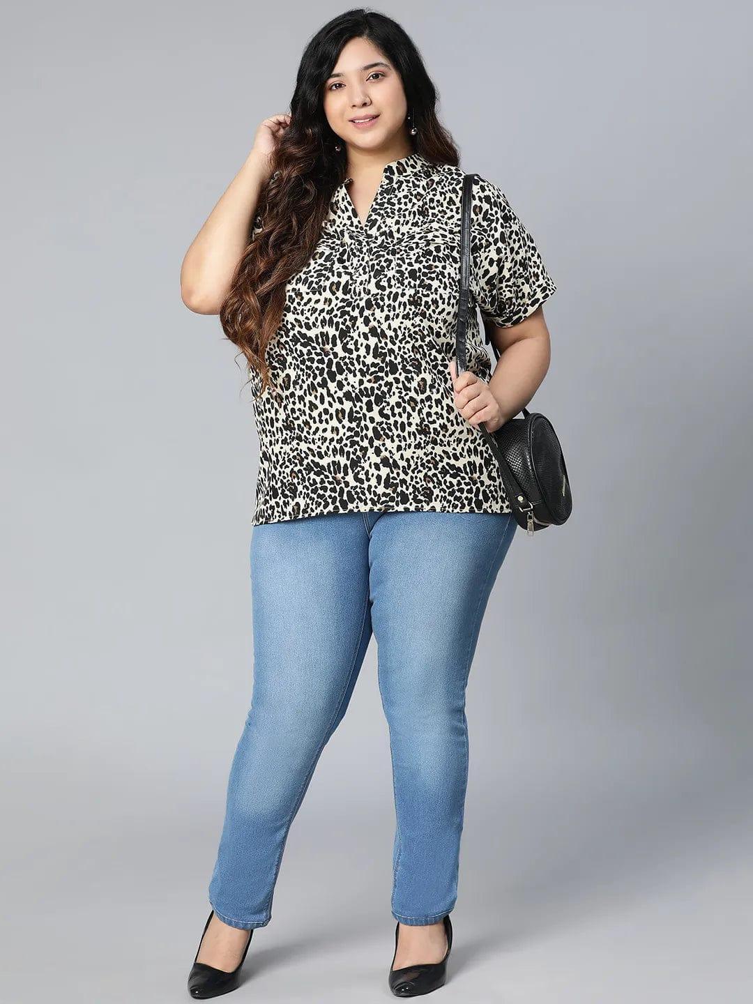 Plus Size Black Animal Printed Tunic