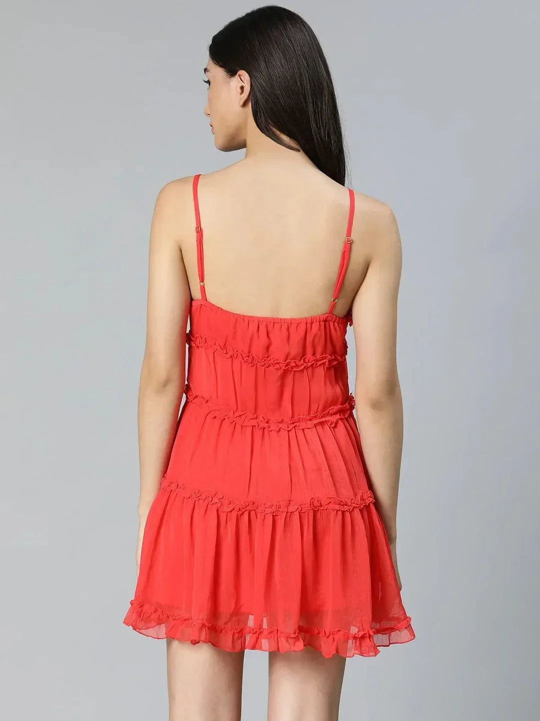 Tickle Red Ruffled Women Nightwear Comfy Dress For Stylish Look - oxolloxo