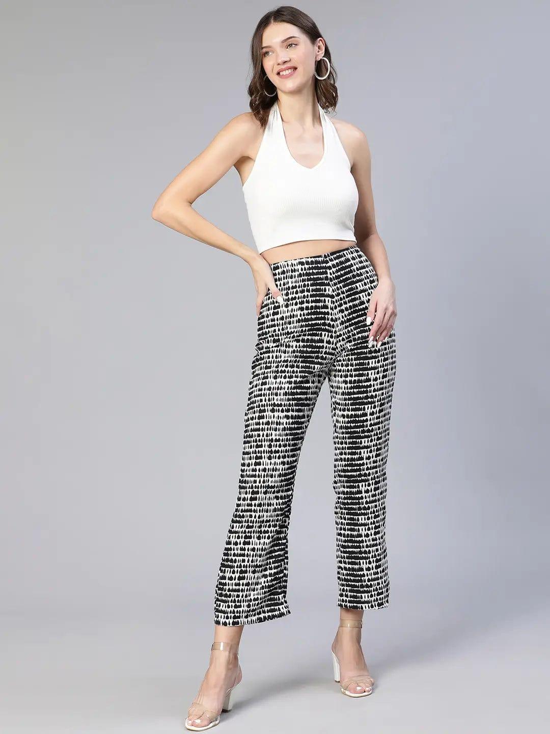 Women's Black Abstract Print Pant