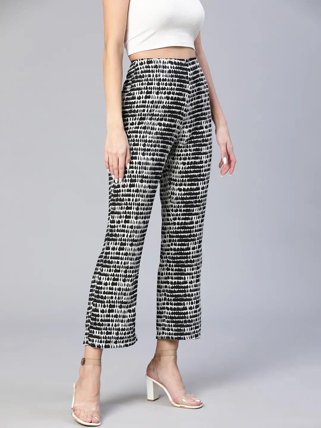 Women's Black Abstract Print Pant