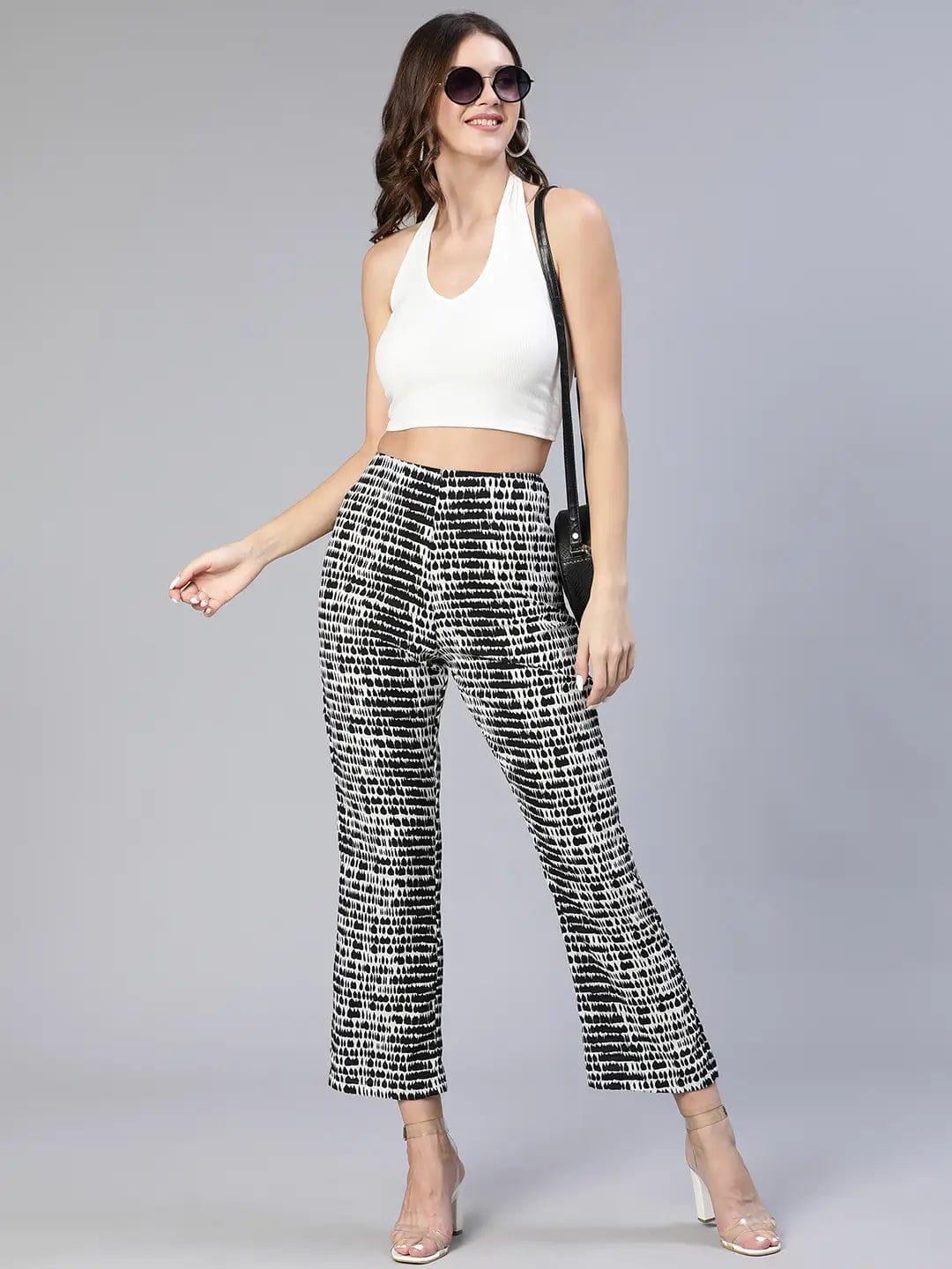 Women's Black Abstract Print Pant