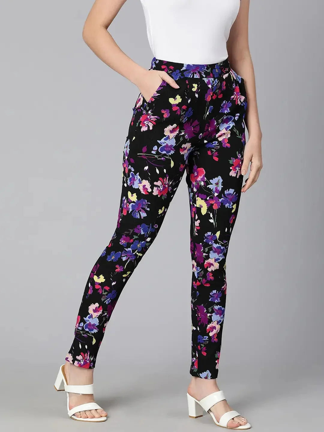 Women's Black Floral Pant