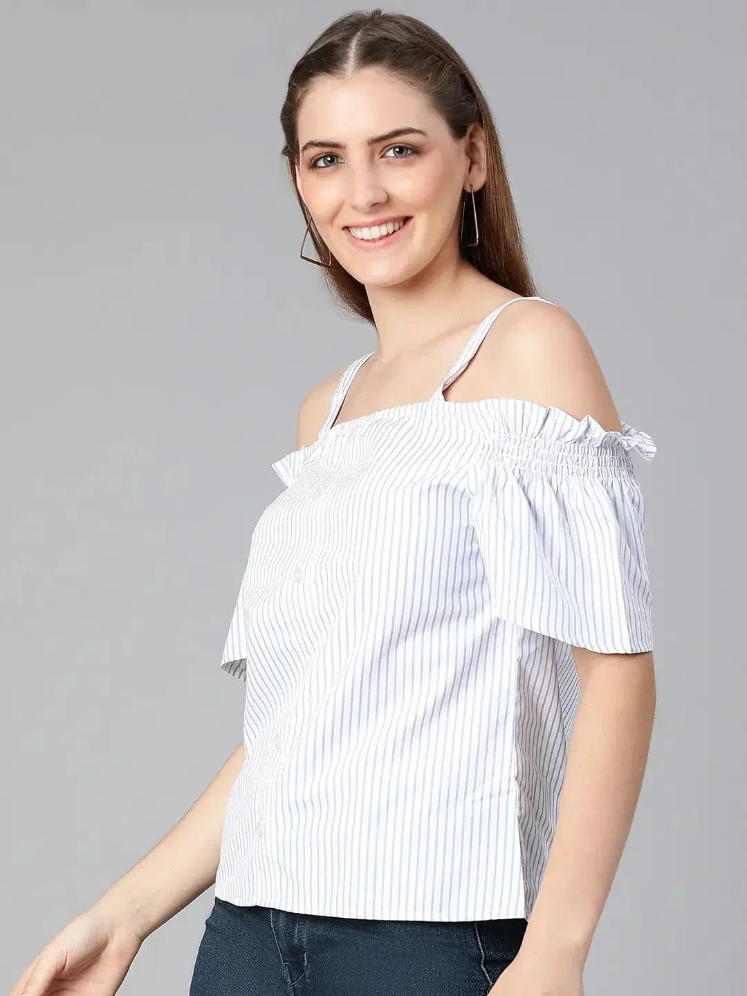 Women's Blue Stripes Print Cotton Top