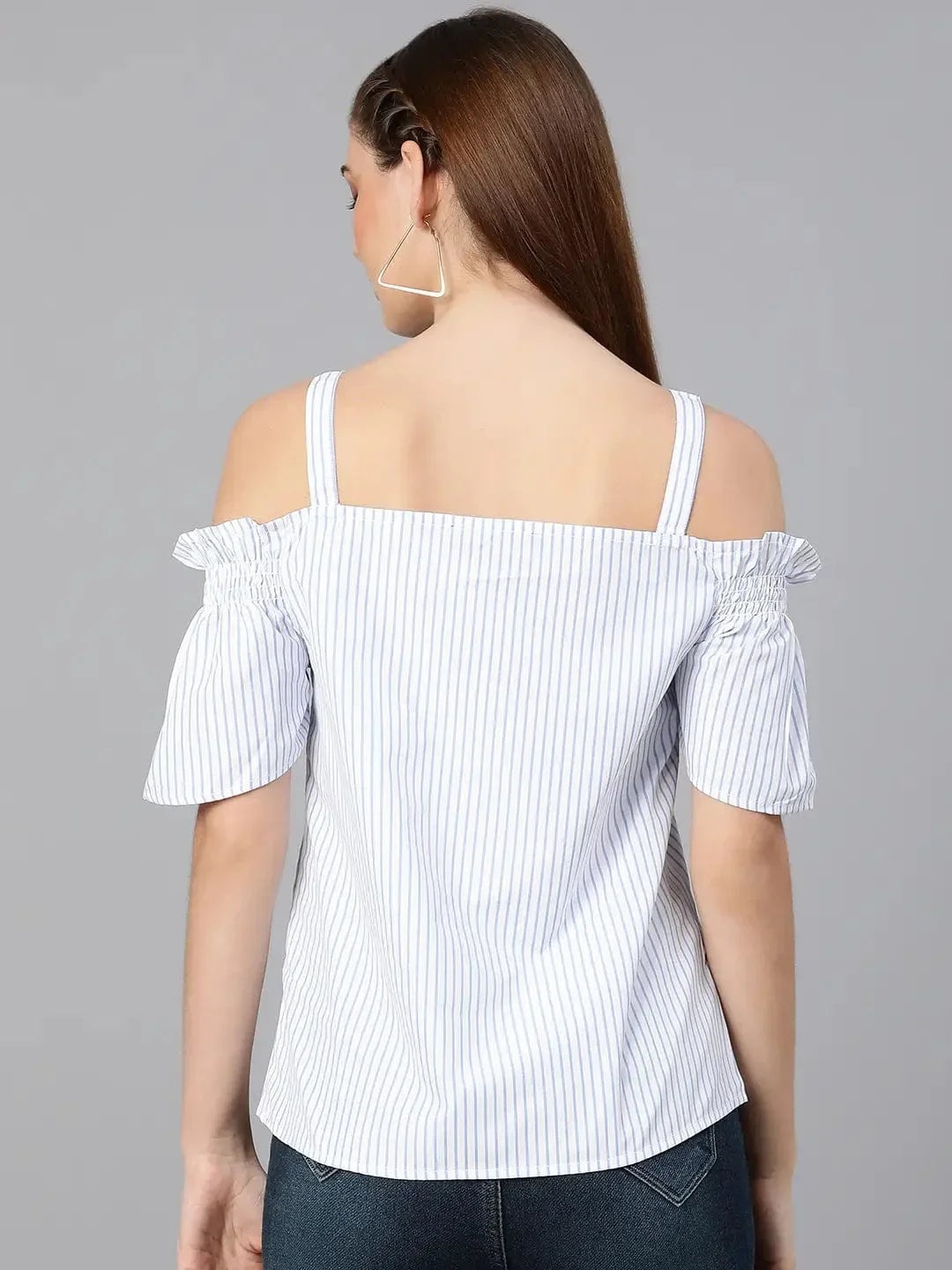 Women's Blue Stripes Print Cotton Top