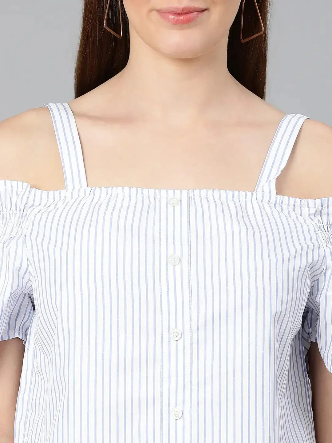 Women's Blue Stripes Print Cotton Top