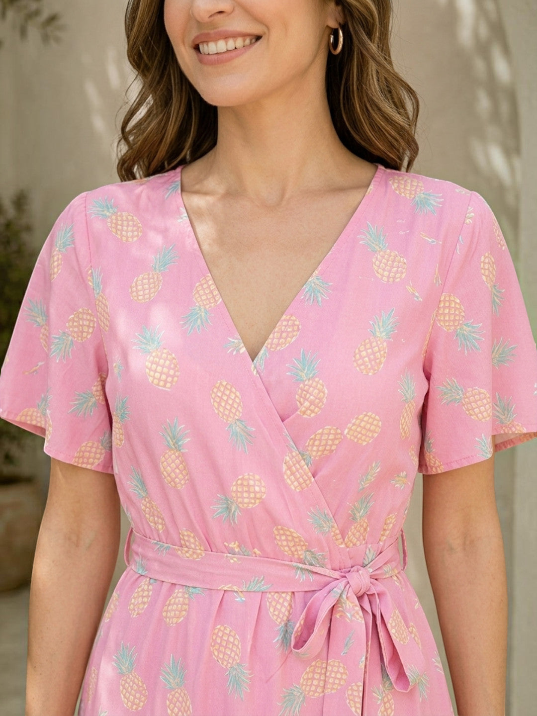 women pink floral dress