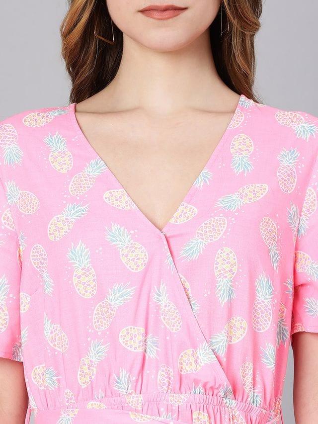 Barbie Pink Floral Print Tie-Knotted Women Dress - oxolloxo