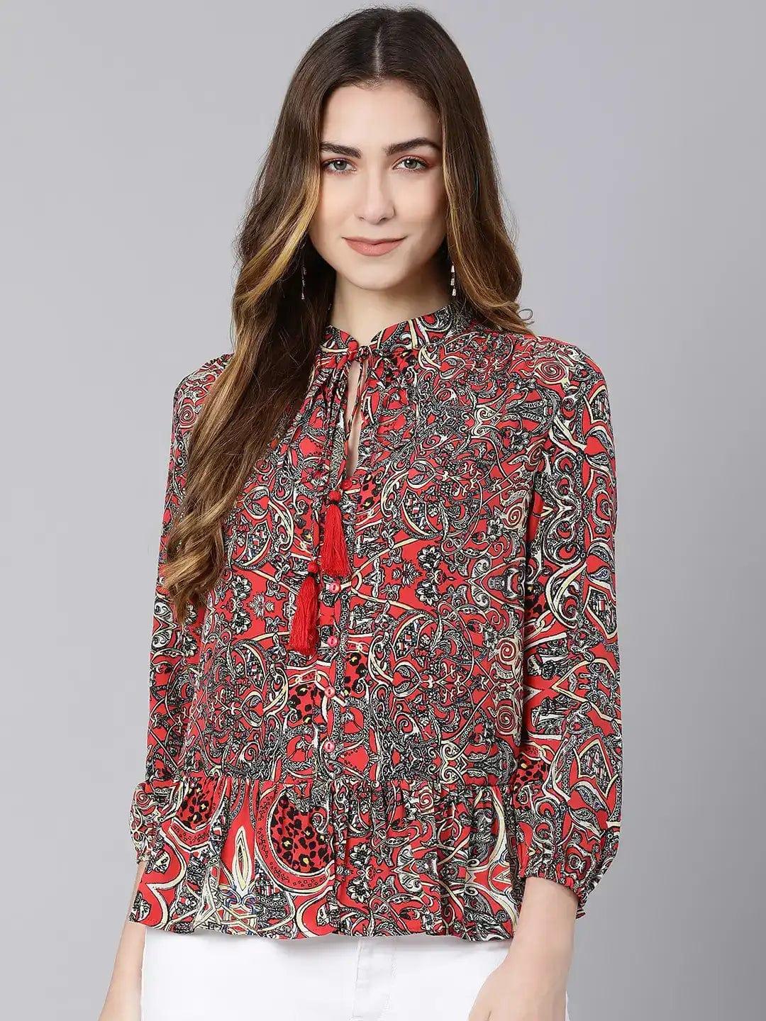 Women's Red Tropical Print Top