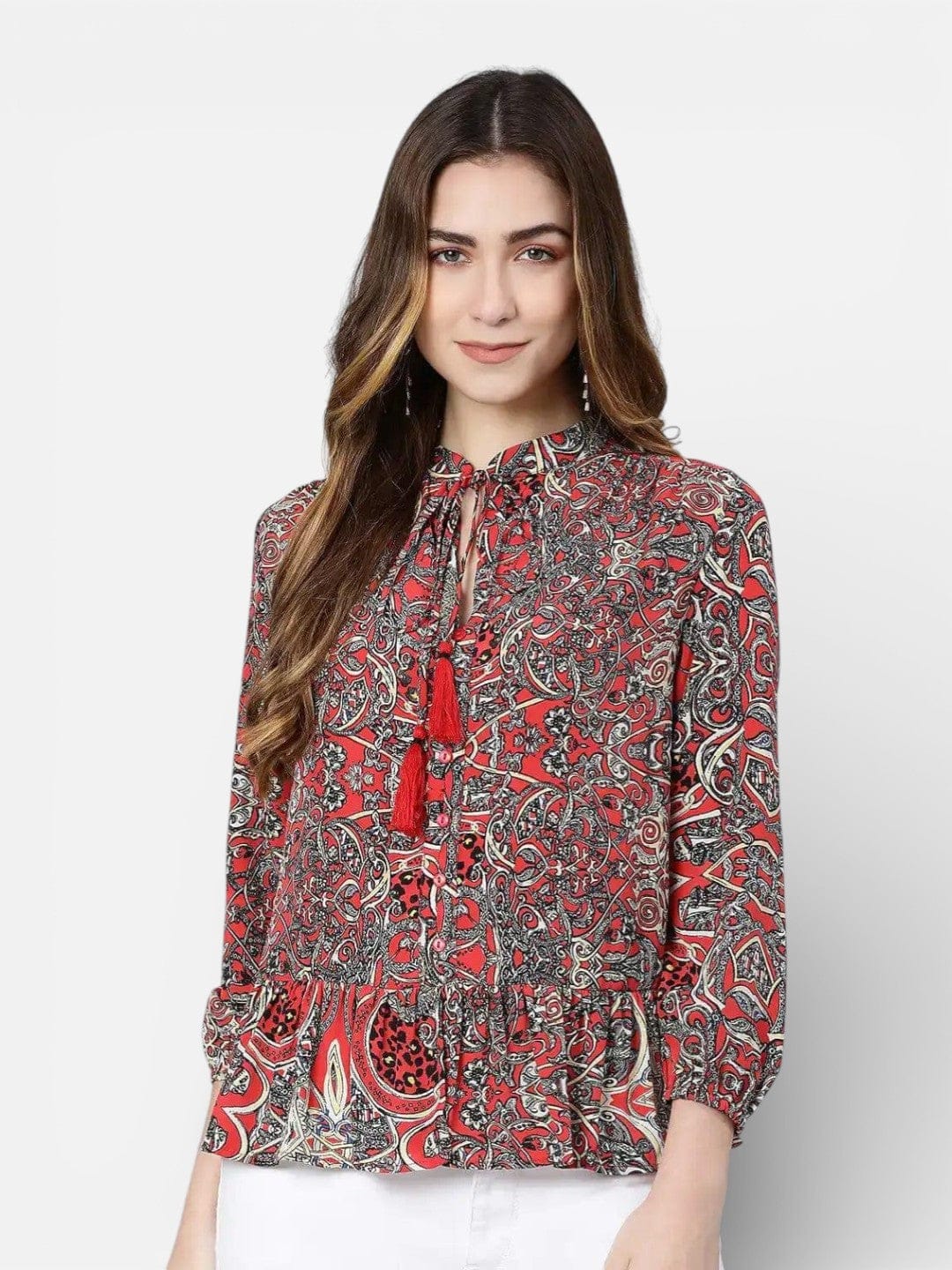 Women's Red Tropical Print Top