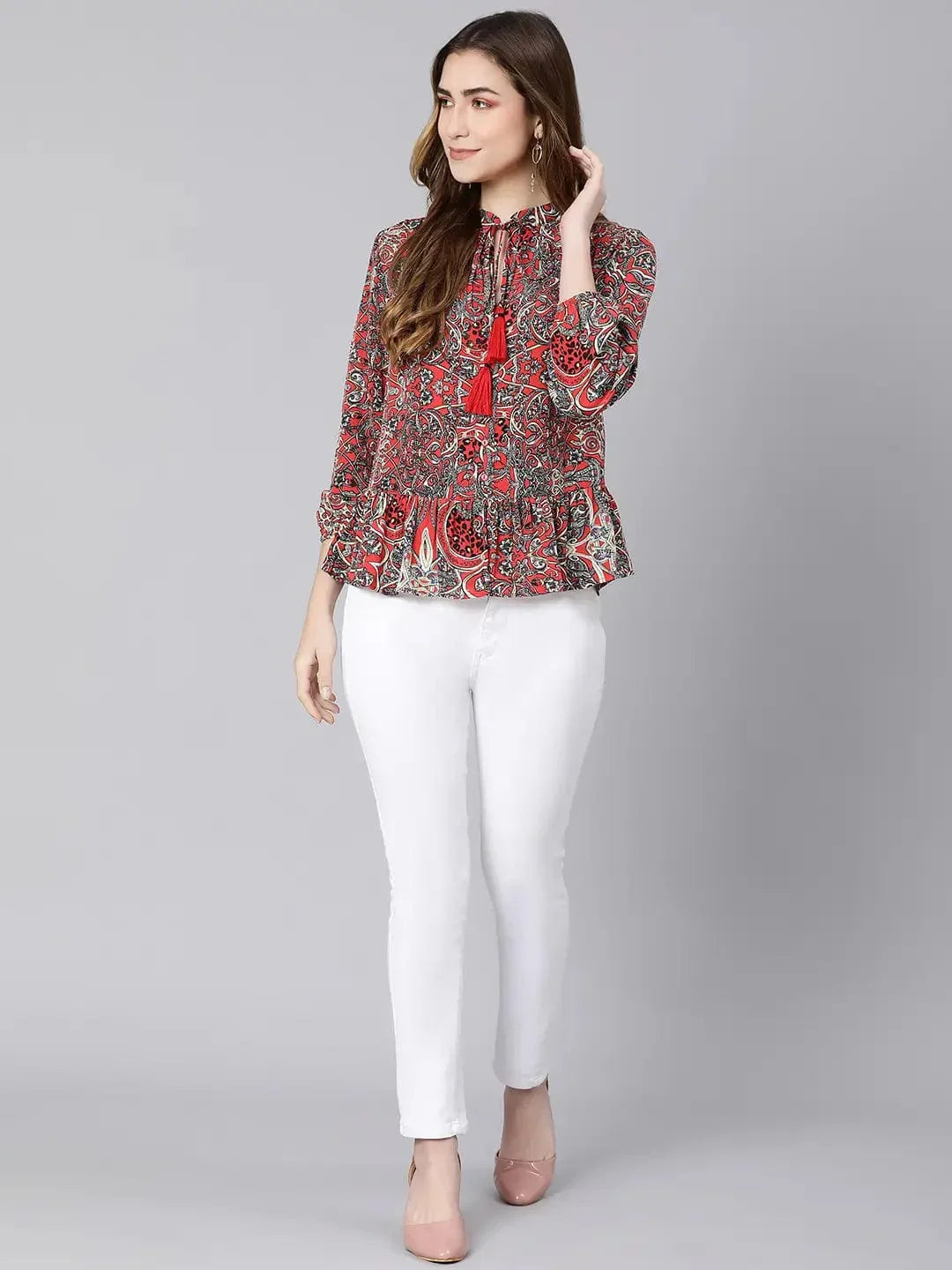 Women's Red Tropical Print Top