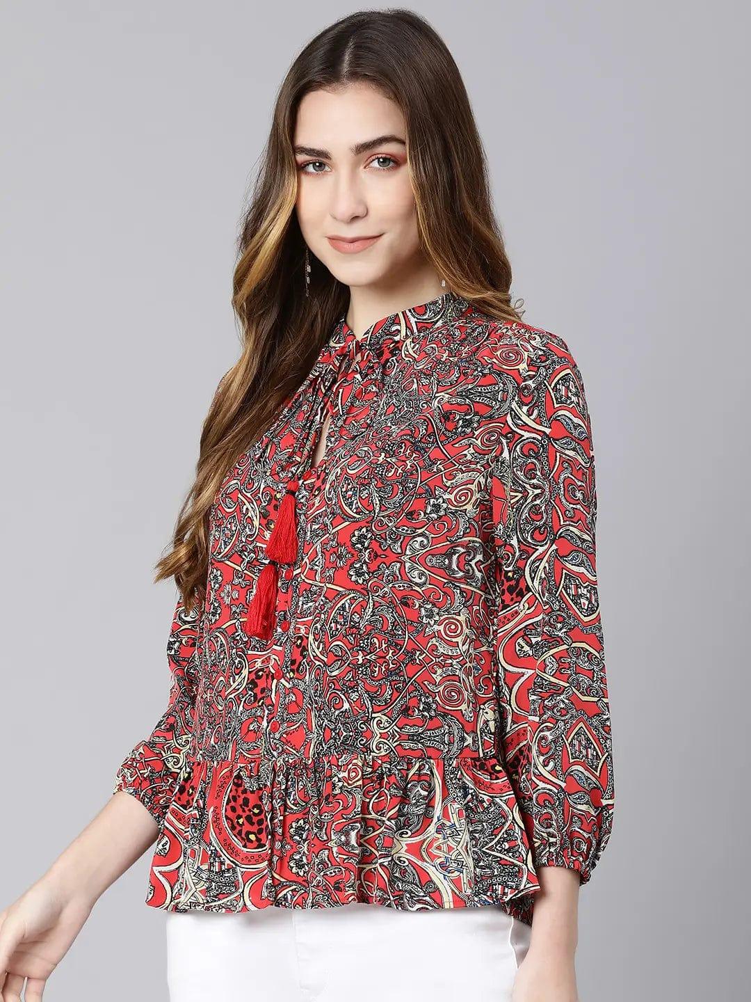 Women's Red Tropical Print Top