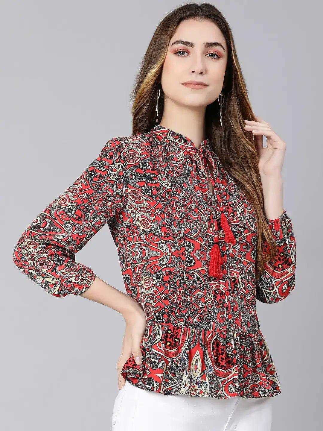 Women's Red Tropical Print Top