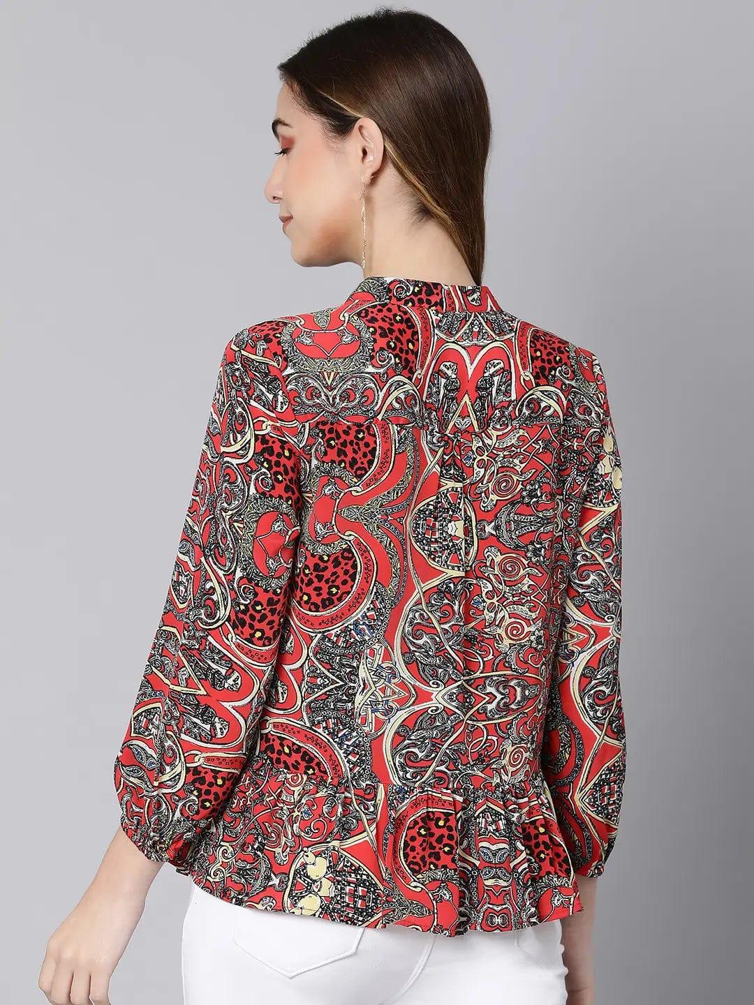 Women's Red Tropical Print Top