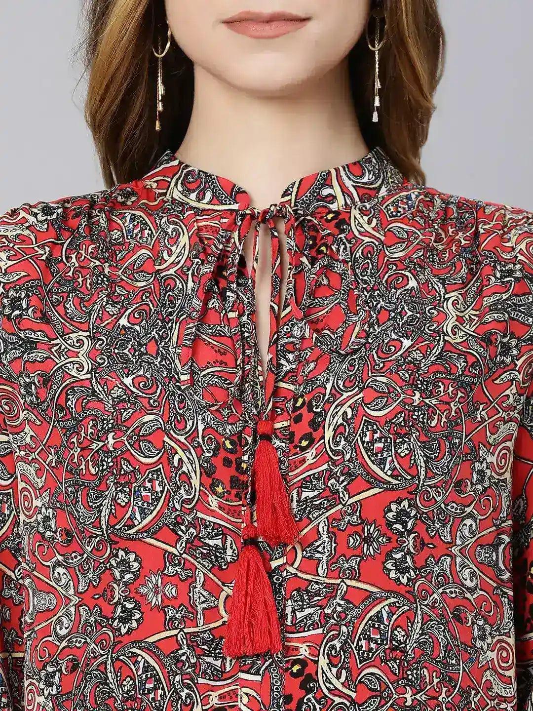 Women's Red Tropical Print Top
