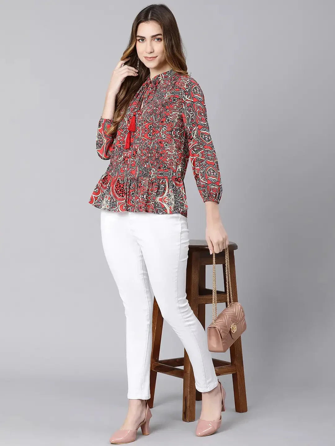 Women's Red Tropical Print Top