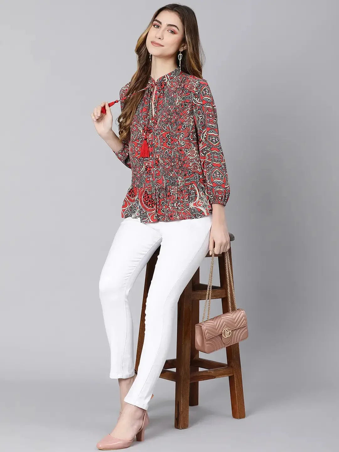 Women's Red Tropical Print Top