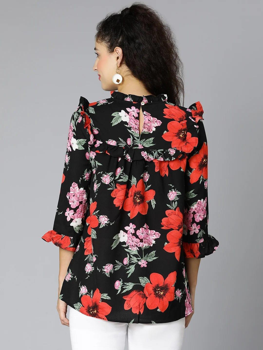 Queen Black Floral Print Maternity Women Top For Expecting - oxolloxo