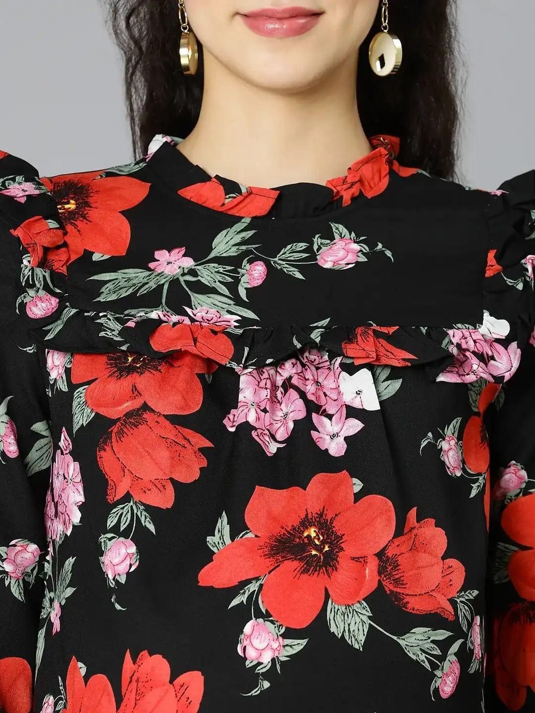 Queen Black Floral Print Maternity Women Top For Expecting - oxolloxo