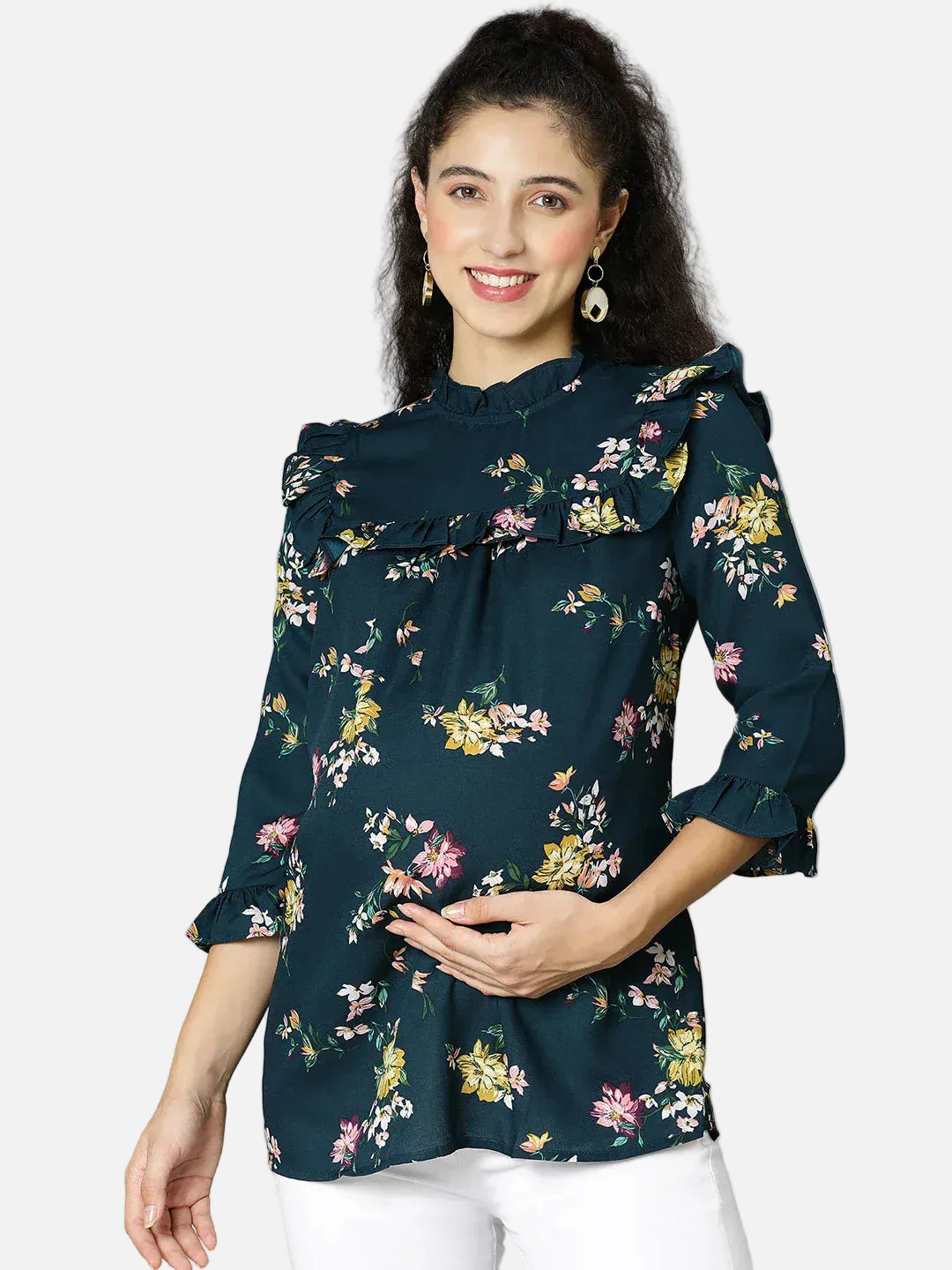 Women Green Floral Print Maternity Top