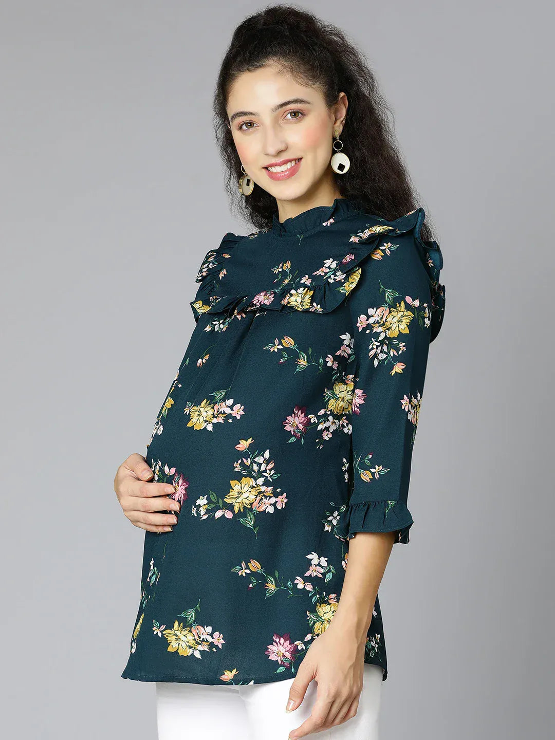 Women Green Floral Print Maternity Top
