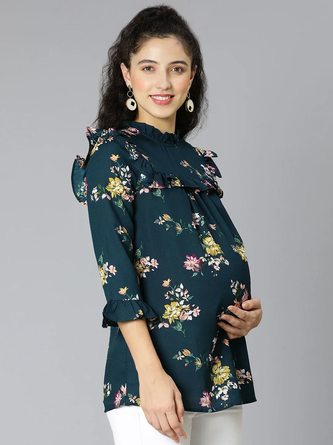 Women Green Floral Print Maternity Top