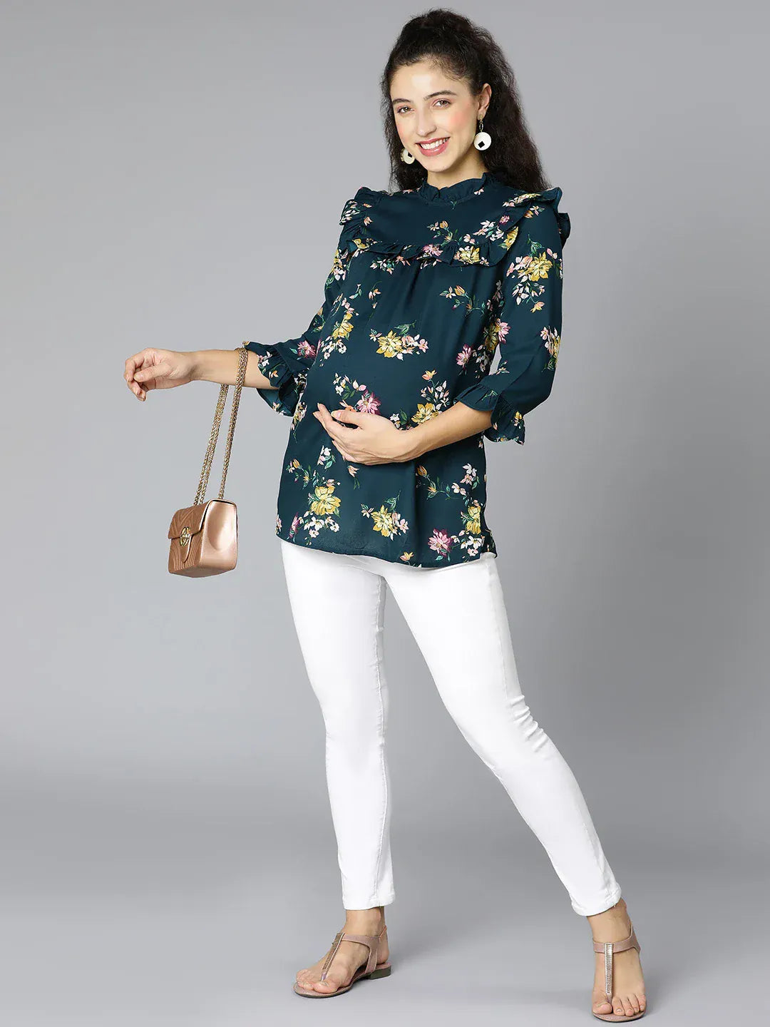 Women Green Floral Print Maternity Top