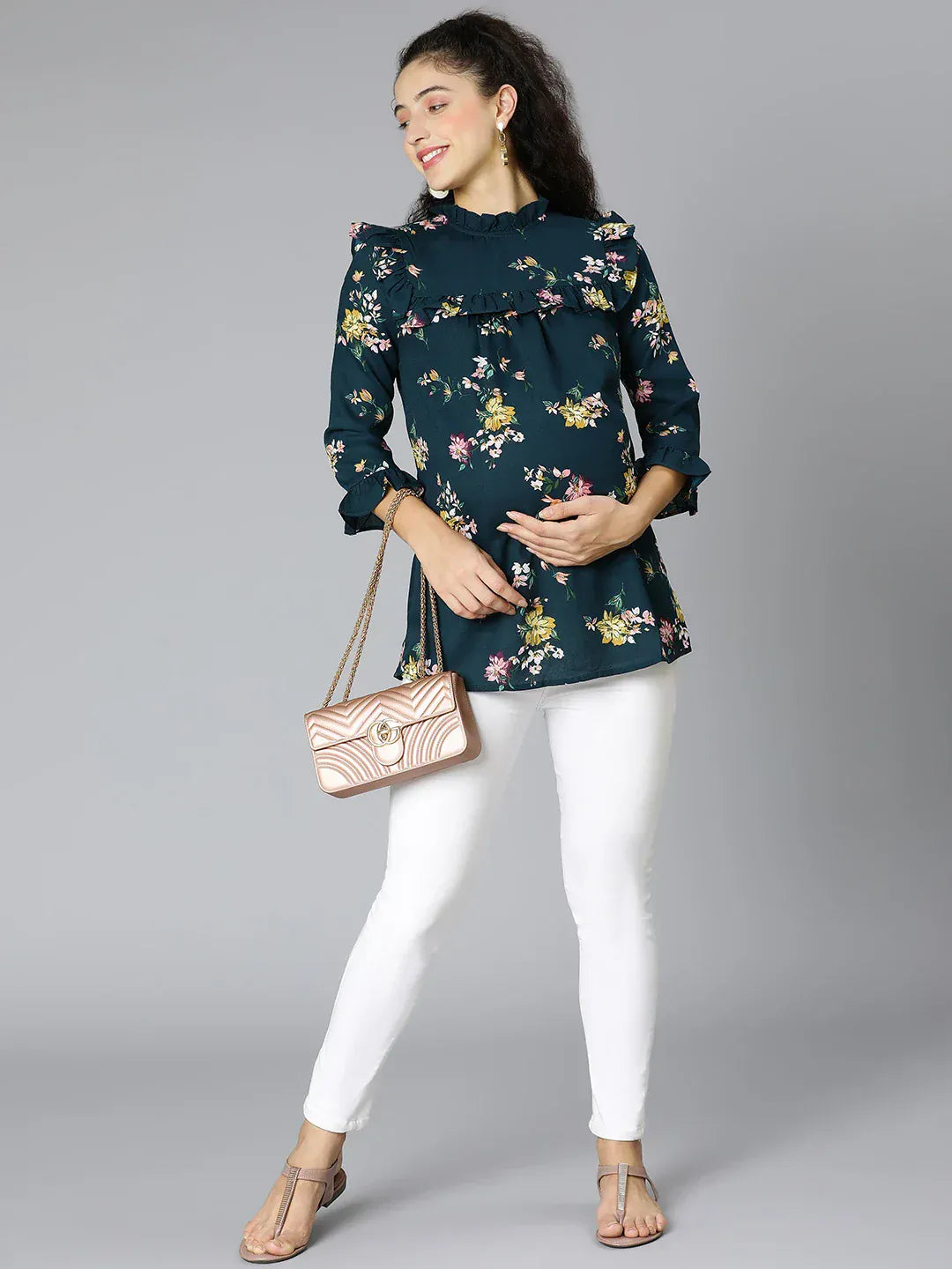 Women Green Floral Print Maternity Top