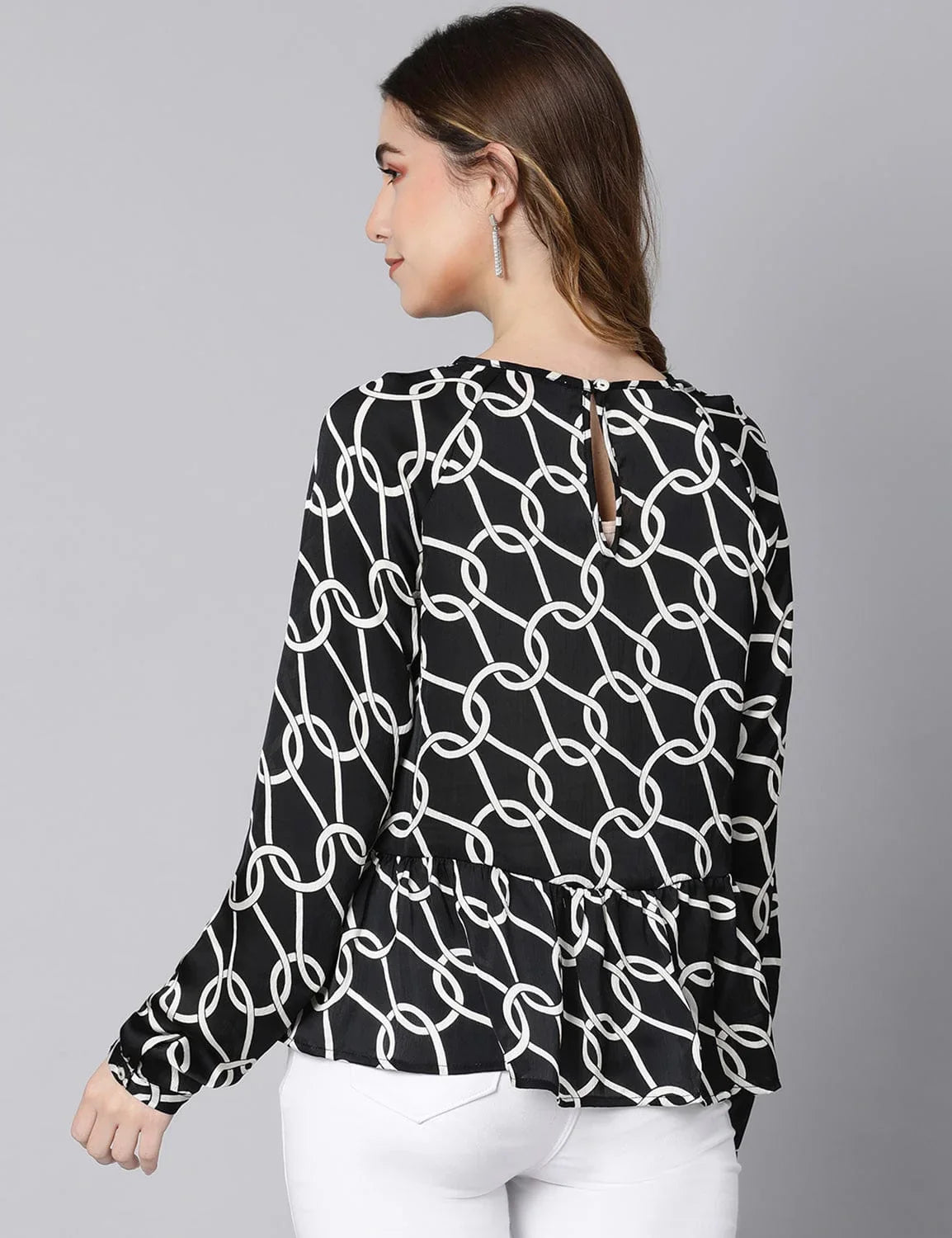 Black Fleek Satin Printed Women Top - oxolloxo