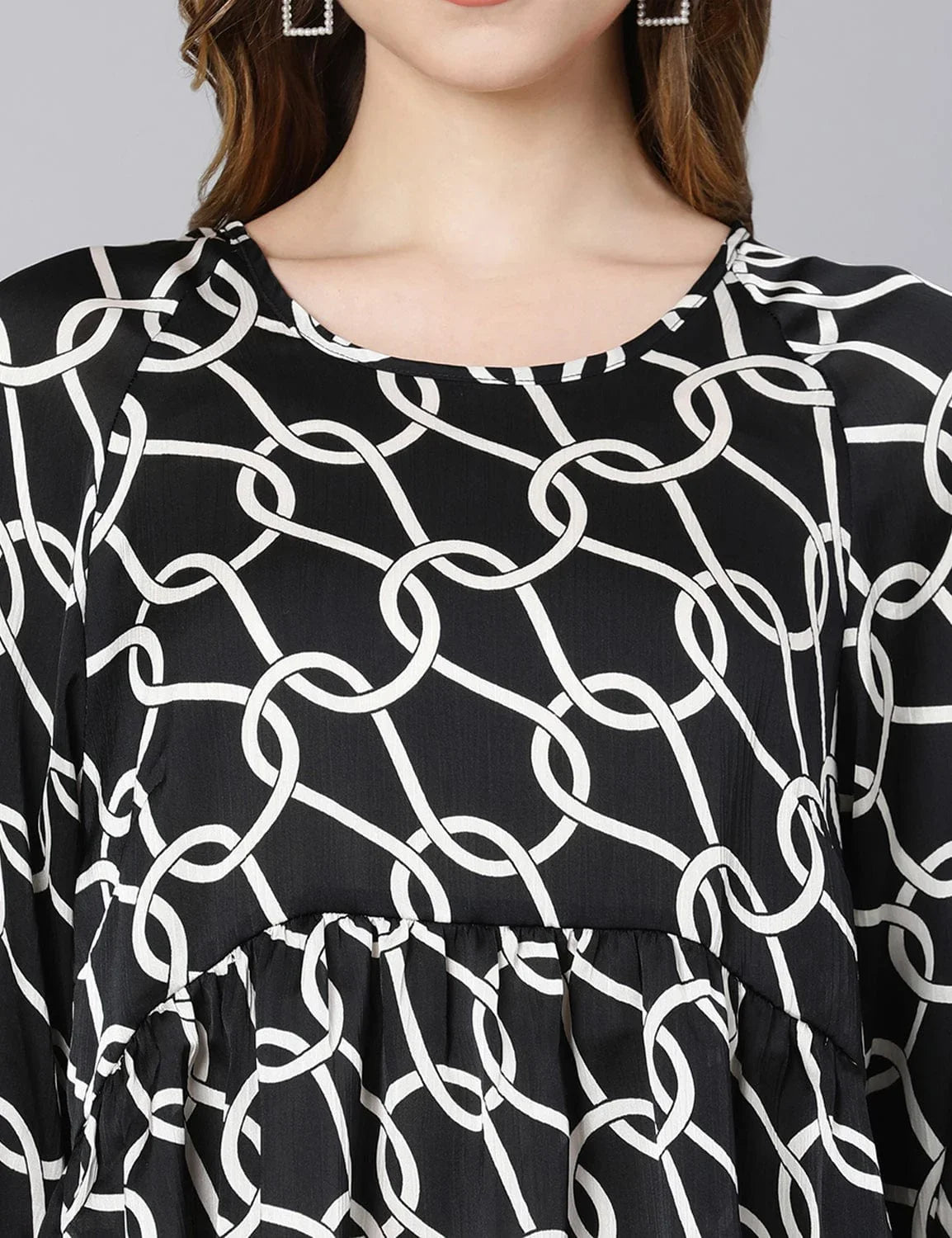 Black Fleek Satin Printed Women Top - oxolloxo
