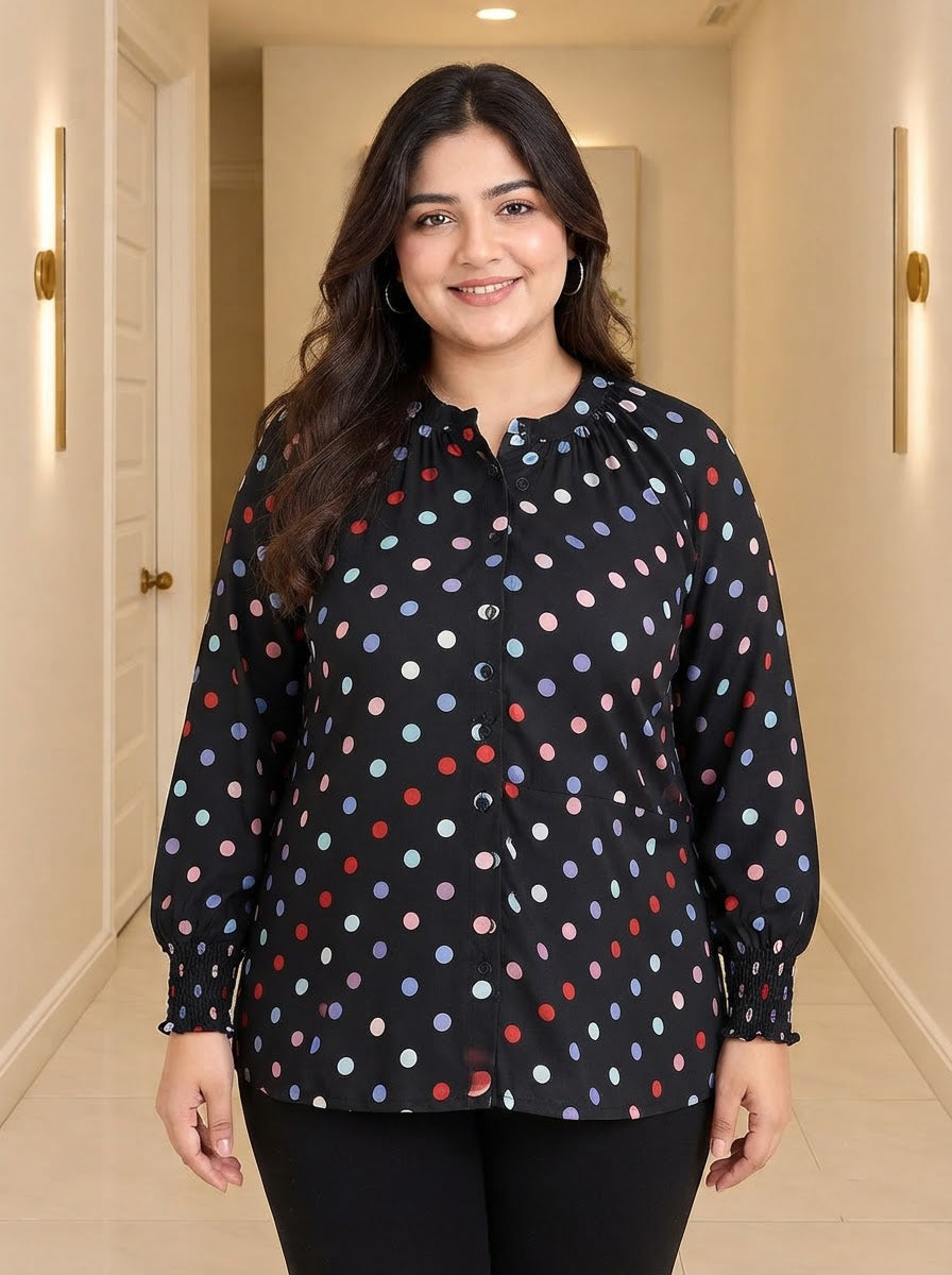Plus Size Multicolor Polka Dot Viscose Top
