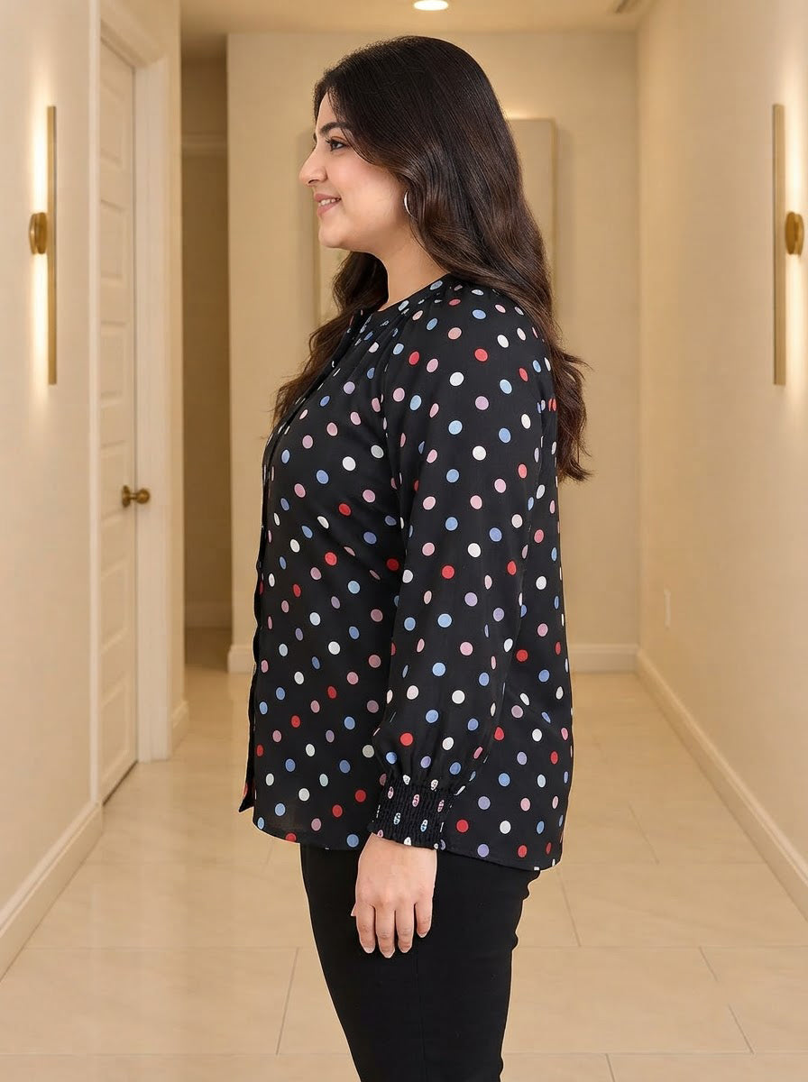 Plus Size Multicolor Polka Dot Viscose Top