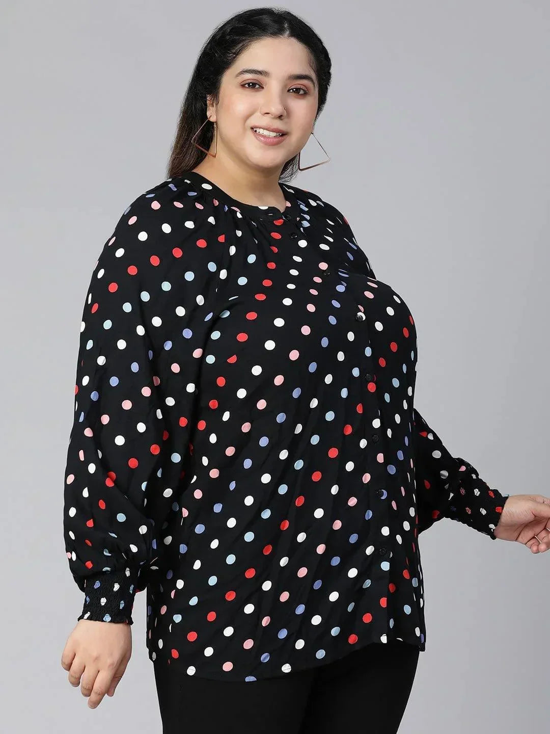 Ablaze Polka Dot Plus Size Women Casual Loopy Top Today - oxolloxo