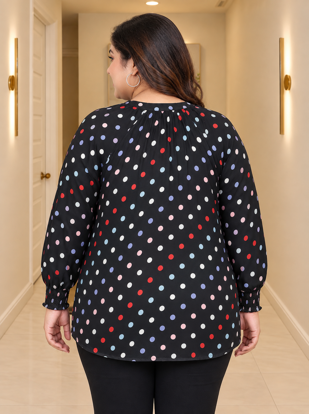 Plus Size Multicolor Polka Dot Viscose Top