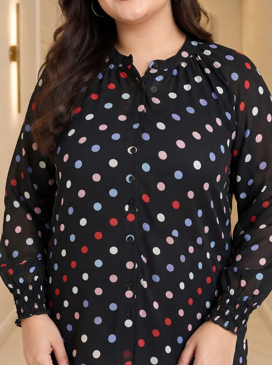 Plus Size Multicolor Polka Dot Viscose Top