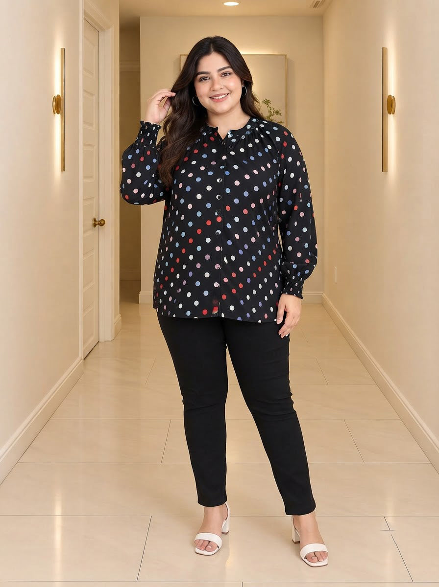Plus Size Multicolor Polka Dot Viscose Top