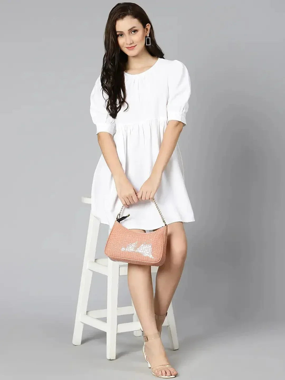 White Pearl Gathered Details Linen Women Dress For Summer - oxolloxo